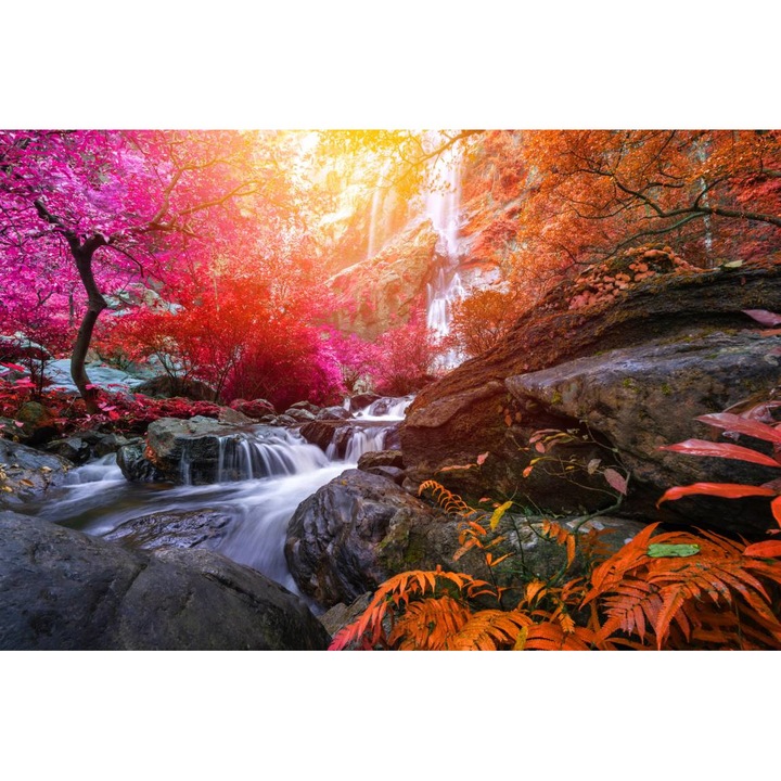 PVC öntapadó tapéta - Waterfall In The Forest In Autumn Colors, 100 x 150 cm