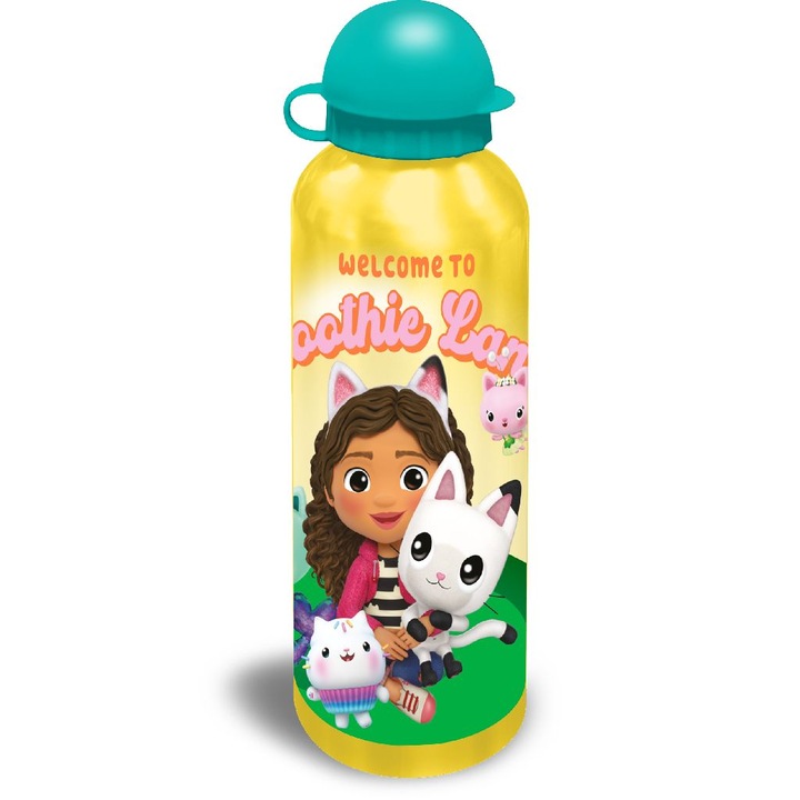 Sticla apa Gabby's Dollhouse aluminiu 500 ml Galben
