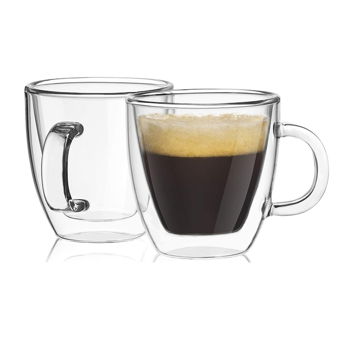 Set 2 cani espresso, Sticla, 150ml, Transparent