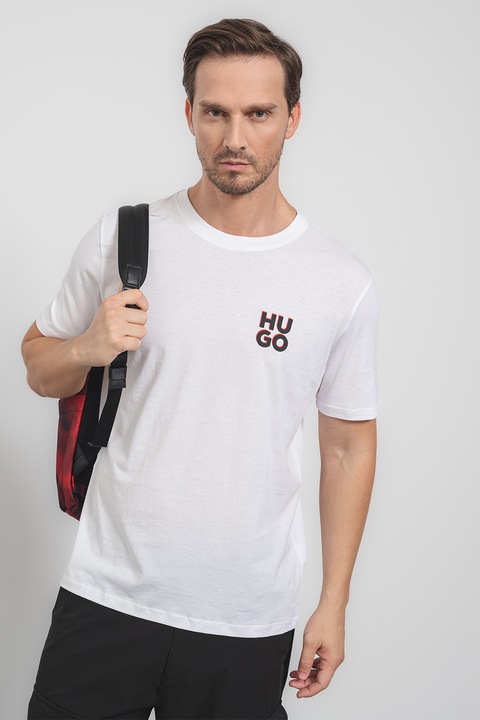 HUGO, Set de tricouri cu imprimeu logo Dimento - 2 piese, Alb optic, M