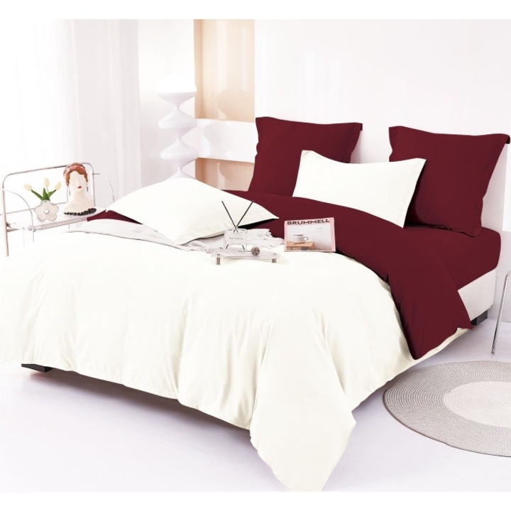 Lenjerie de pat, Bicolor, Finet, 6 piese, 230x250cm, Bordo-Alb