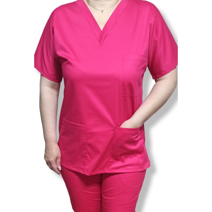 Bluza medicala cu anchior din tercot elastic ciclam Marimea 40, Colectia Halatul meu, AMA Medical Scrubs