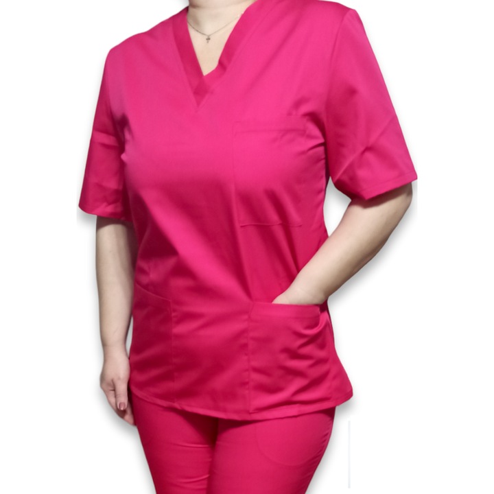Bluza medicala cu anchior din tercot elastic ciclam Marimea 48, Colectia Halatul meu, AMA Medical Scrubs