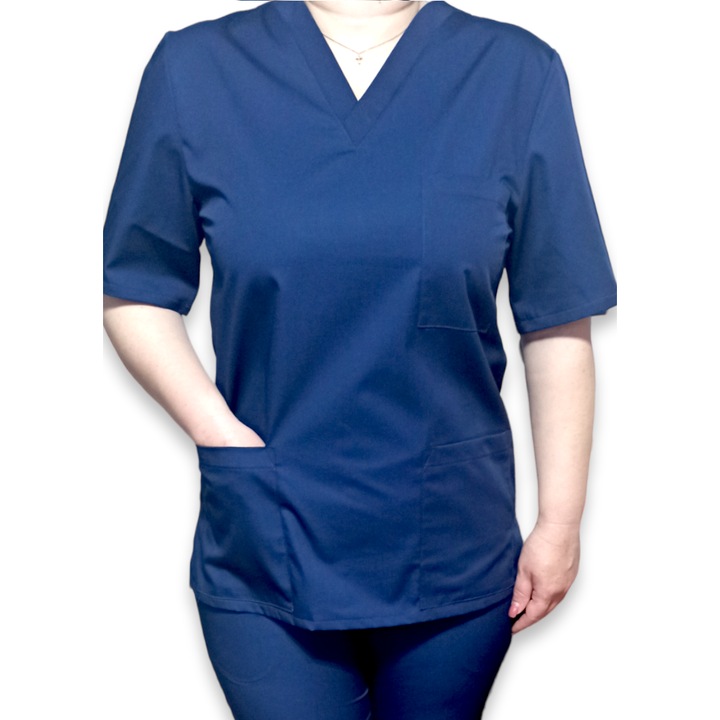 Bluza medicala cu anchior din tercot elastic bleumarin, Marimea 46, Colectia Halatul meu, AMA Medical Scrubs
