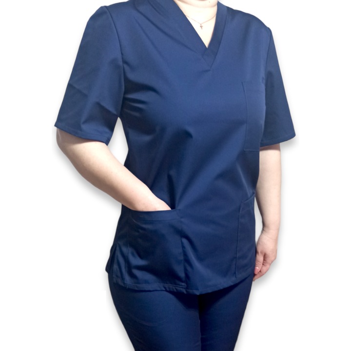 Bluza medicala cu anchior din tercot elastic bleumarin, Marimea 42, Colectia Halatul meu, AMA Medical Scrubs