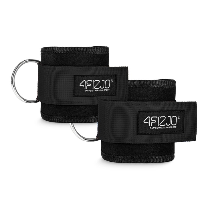 Set 2 Chingi pentru glezne de fitness, pentru haltere, pentru culturism, 4FIZJO, Neopren, Negru