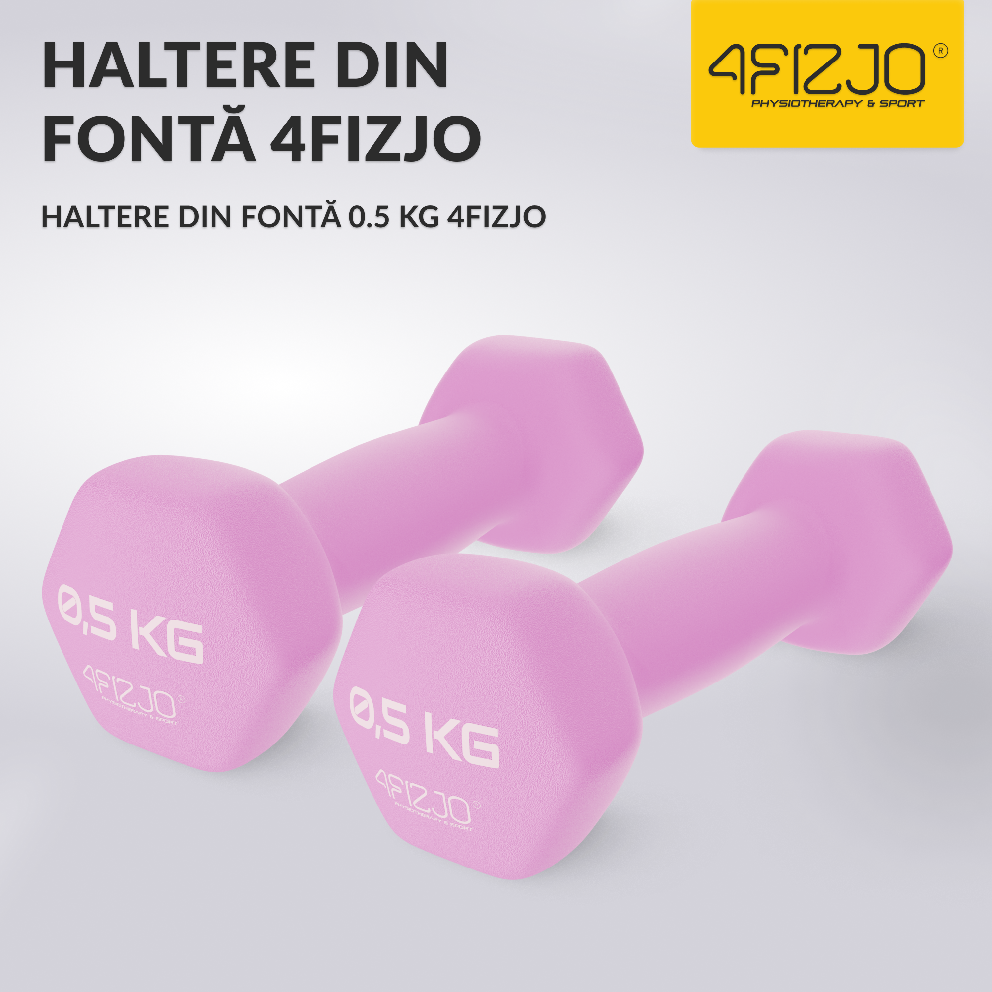 Fonta Roz Set de gantere din fonta, 2 x 0.5 kg, 4FIZJO, acoperite cu cauciuc ...
