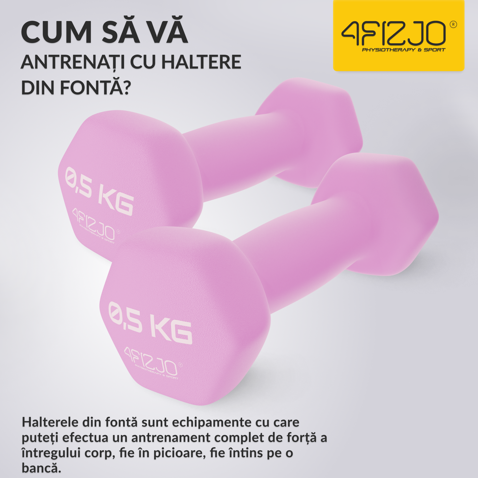 Fonta Roz Set de gantere din fonta, 2 x 0.5 kg, 4FIZJO, acoperite cu cauciuc ...