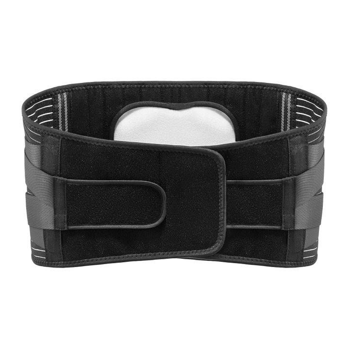 Centura decompresie lombara profesionala 4FIZJO, recomandat pentru dureri spate, elongarea vertebrelor coloanei, relaxarea si remedierea posturii spatelui, Nylon, Marime L, Negru