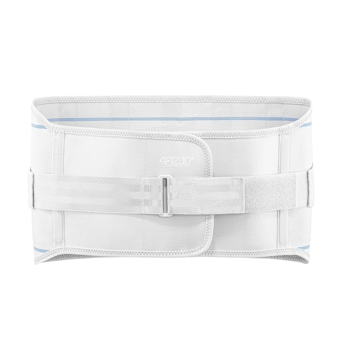 Centura lombara profesionala, 4FIZJO, recomandat pentru dureri spate, elongarea vertebrelor coloanei, relaxarea si remedierea posturii spatelui, Elastan, Marime M, Alb