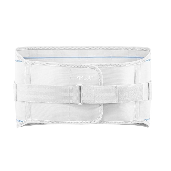 Prémium ágyéki öv, 4FIZJO, ágyéki támasz porckorongsérv, ágyéki spondilózis, kettős kompresszió lágyéksérv ellen, lumboszakrális háti öv, tartásjavító, XL méret, fehér