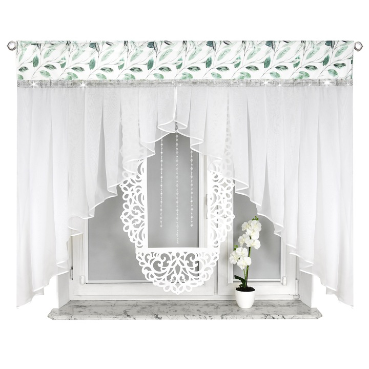 Készre varrt függöny Fatima, 260 x 150 cm, Fehér virágos