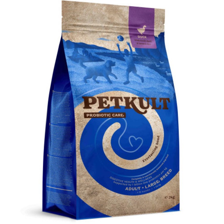 Суха храна за кучета Petkult Probiotics, Adult, Голяма порода, Патешко месо, 2 кг