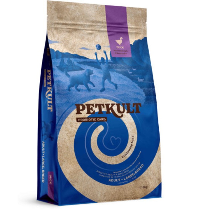 Суха храна за кучета Petkult Probiotics, Adult, Голяма порода, Патешко месо, 8 кг