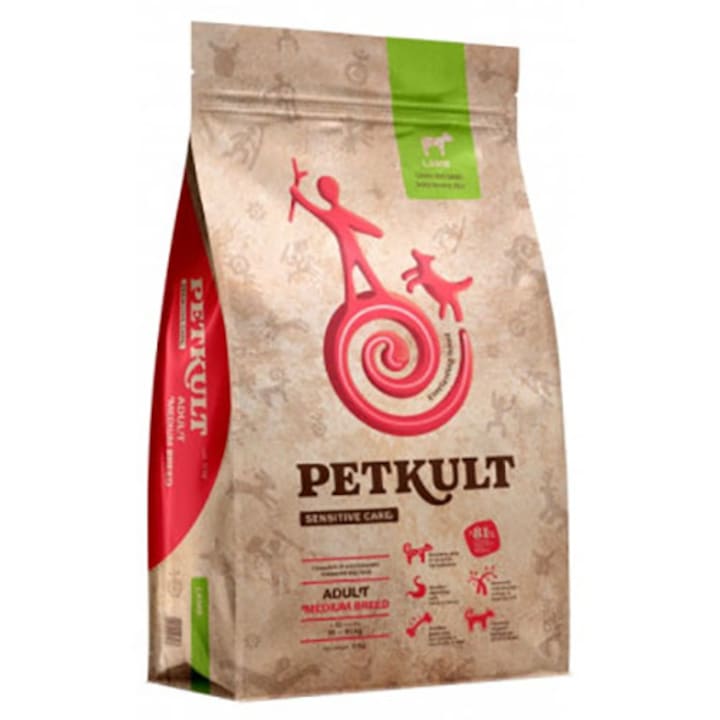 Суха храна за кучета Petkult Sensitive, Adult, Medium Size, Агнешко месо и ориз, 3 кг