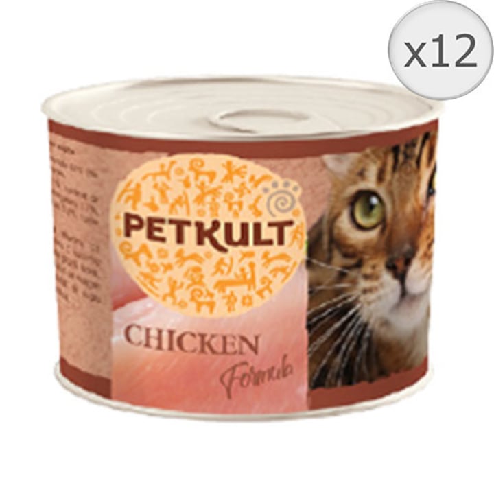 Hrana umeda pentru pisici Petkult Pui, 12x185 g