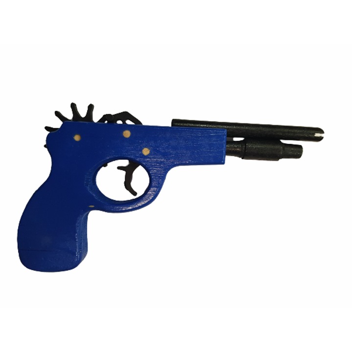 Ahelos pisztoly, fa, gumilövedék, kék
