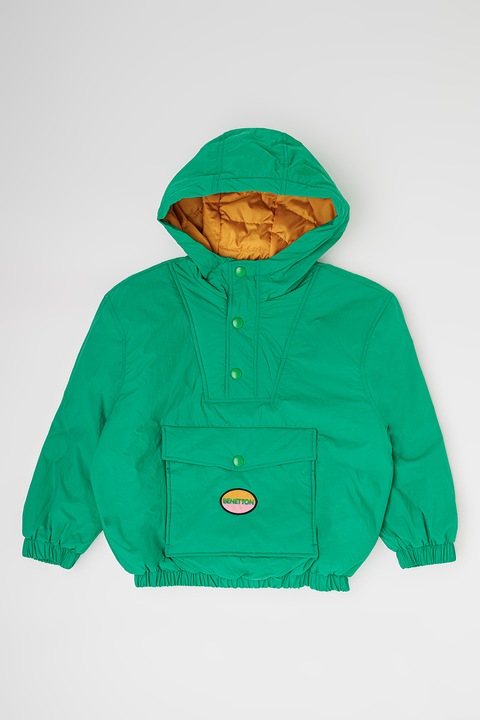 United Colors of Benetton, Jacheta cu gluga, fara inchidere, Verde