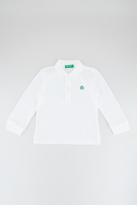 United Colors of Benetton, Блуза с яка и ефект на памучно пике, Бял