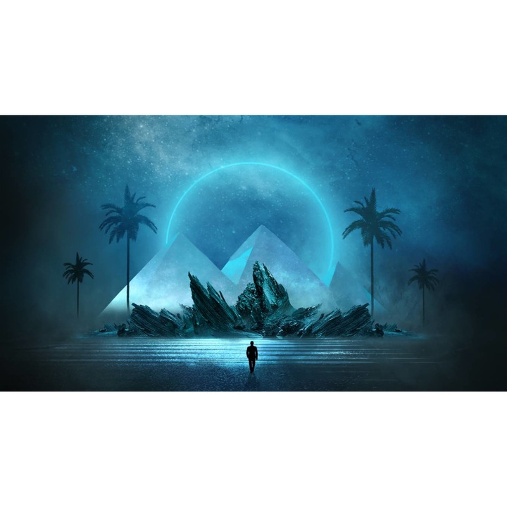 Fototapet autoadeziv PVC - Insula Si Piramidele La Luna Plina, 120 x 190 cm