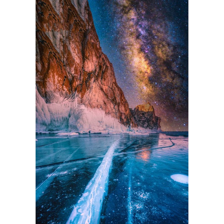 Öntapadó PVC tapéta - The Frozen Mountain Lake And The Galaxy, 100 x 150 cm