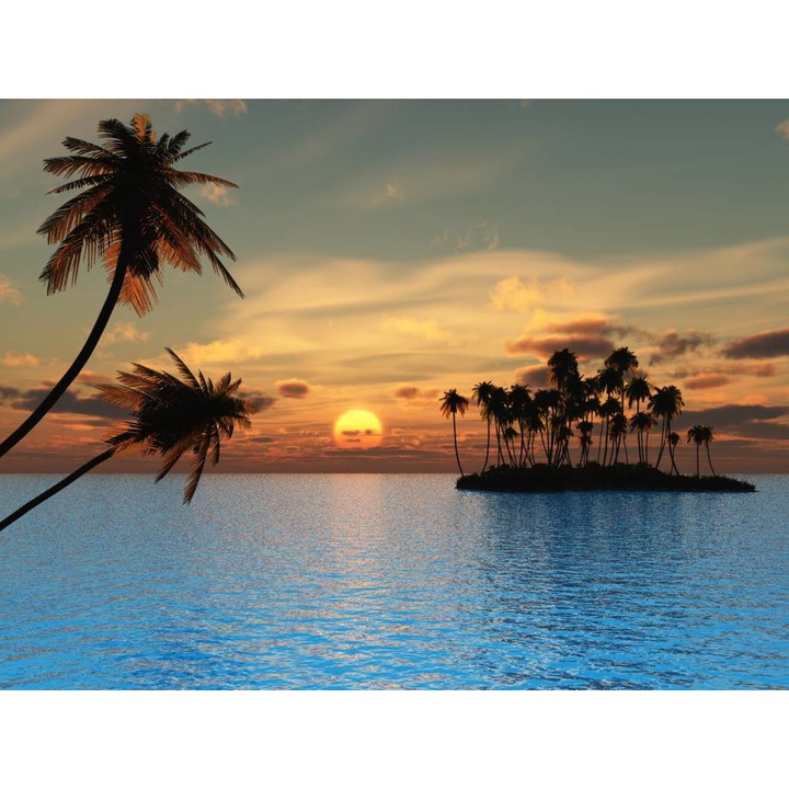 Öntapadó PVC tapéta - Sziget pálmafákkal és naplementével, 100 x 150 cm