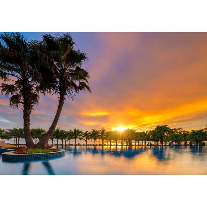 Öntapadó PVC tapéta - Pálmafák és naplemente, 100 x 150 cm