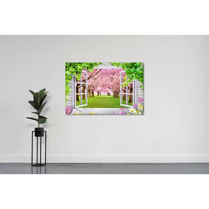 Fototapet autoadeziv PVC - Priveliste Spre Gradina Cu Copaci Roz, 115 x ...