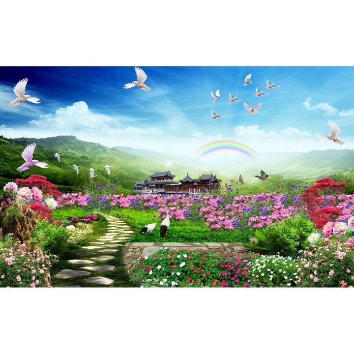 Tablou Canvas - Templu Intre Flori Si Pasari, 35x50 cm