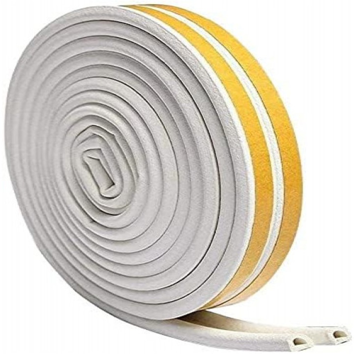 Banda autoadeziva Mercaton® pentru etansarea usilor si ferestrelor, Grosime 5 mm, Latime 9 mm, Rezistenta UV, Cauciuc EPDM, 6 m, Alb