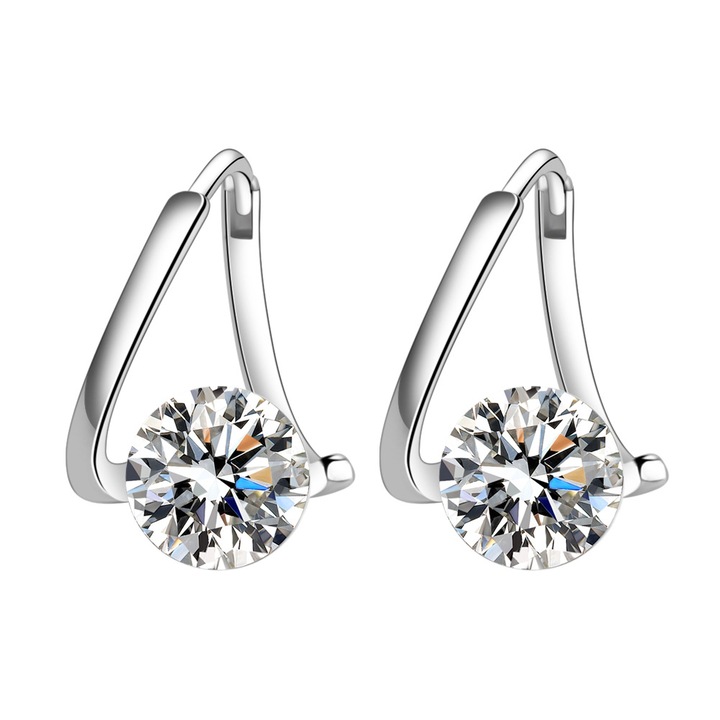 Cercei pentru femei cu zircon premium neregulat, argint S925, platina, 1.6cm