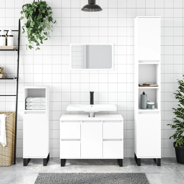 Dulap baie, Zakito Europe, Lemn/Fier, 80x33x60cm, Alb