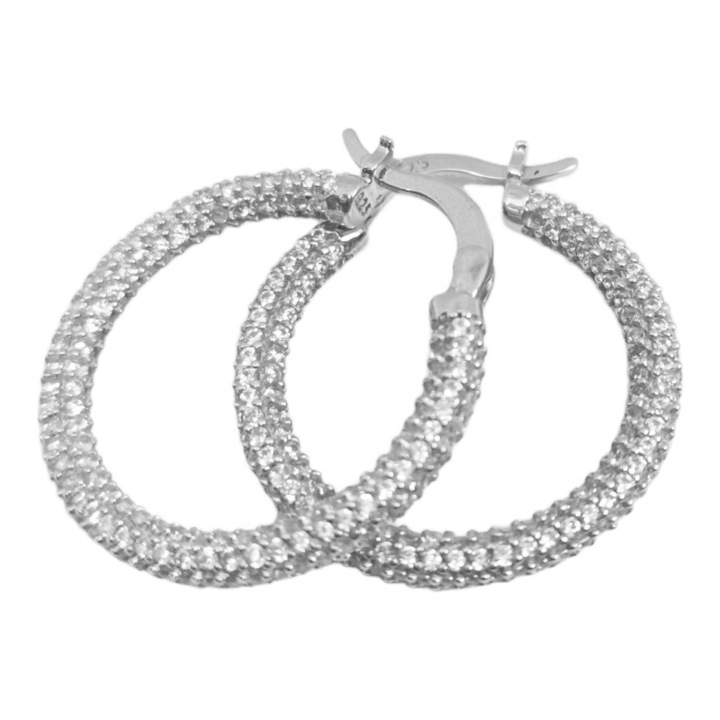 Обеци LTD Lily Les Trésors de Lily Sissi R9509, Дебелина: 3 mm, диаметър: 25 mm, Сребро, Бял