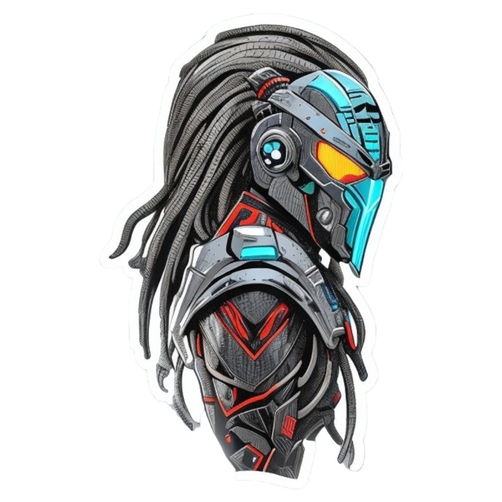 Декоративен стикер, Cyber Predator с косъм, Комплект от 3 части, Водоустойчив, NO2034, 6 см, Многоцветен