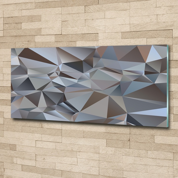 Tablou pe sticla. Tulup. Imagine imprimata sticla. Triunghiuri de abstractizare. 125 cm x 50 cm. Gri. 93268877