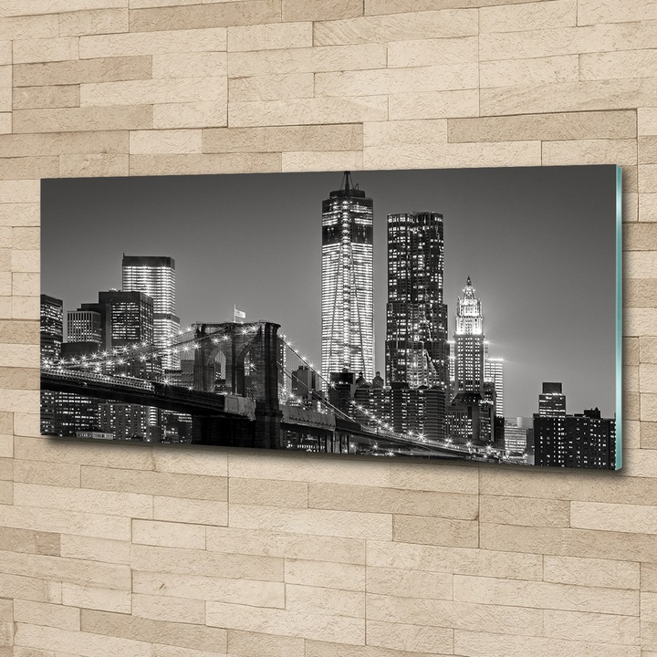Tablou pe sticla. Tulup. Manhattan noaptea. 125 cm x 50 cm. Gri. 80201482