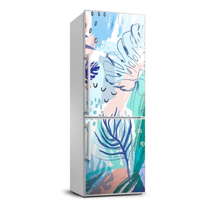 Stickere decorative, Tulup, autocolant pentru frigider, frunze tropicale, Albastru, 70 cm x 190 cm, 010120180030000006631