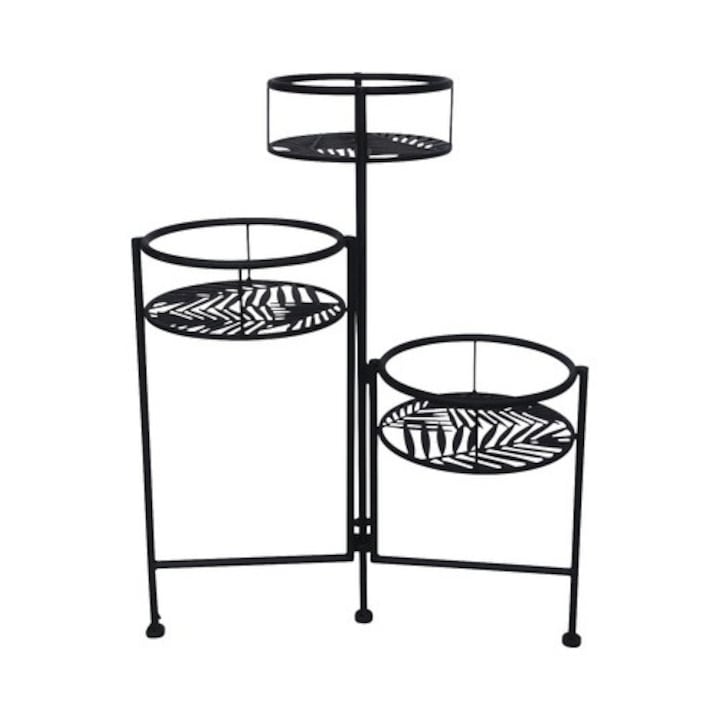 Suport Flori, Pliabil, 3 Ghivece, H 58 Cm, Negru