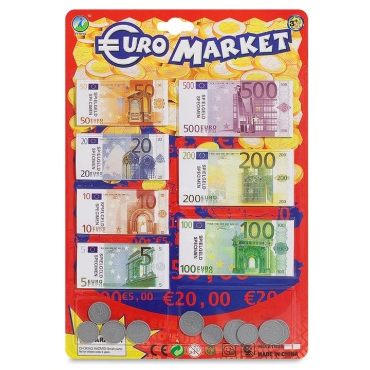 Játszókészlet eurobankjegyekkel és érmékkel Shopiens, 71 darab