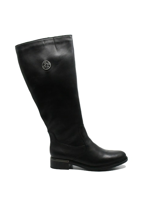 Cizme dama Rieker negre din piele naturala, inalte pana la genunchi, Negru