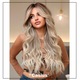Peruca pentru femei cu par lung ondulat, breton, culoarea blond cenusiu balayage, 65 cm, The Casius.®