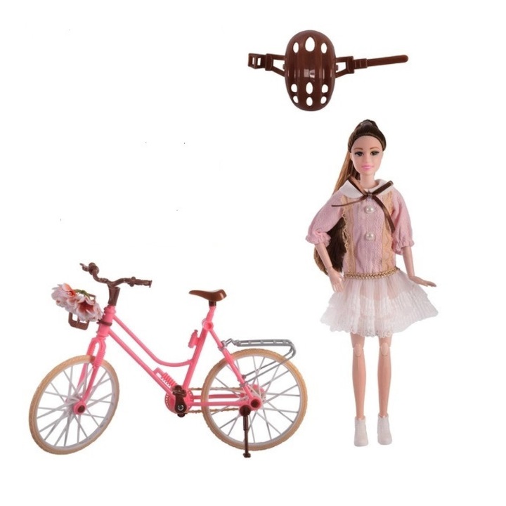 Papusa Emily cu bicicleta si casca