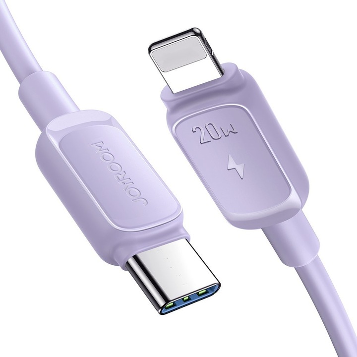 Adat- és töltőkábel, Joyroom, TPE, USB-C/Lightning, 480 Mbps, 20 W, 1,2 m, lila
