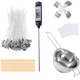 Kit fabricare lumanari, NUODWELL, 108 bucati, otel inoxidabil, contine oala de ceara de 400 ml, termometru, fitil de 10 cm, stabilizator si autocolante, DIY lucrat manual, argintiu