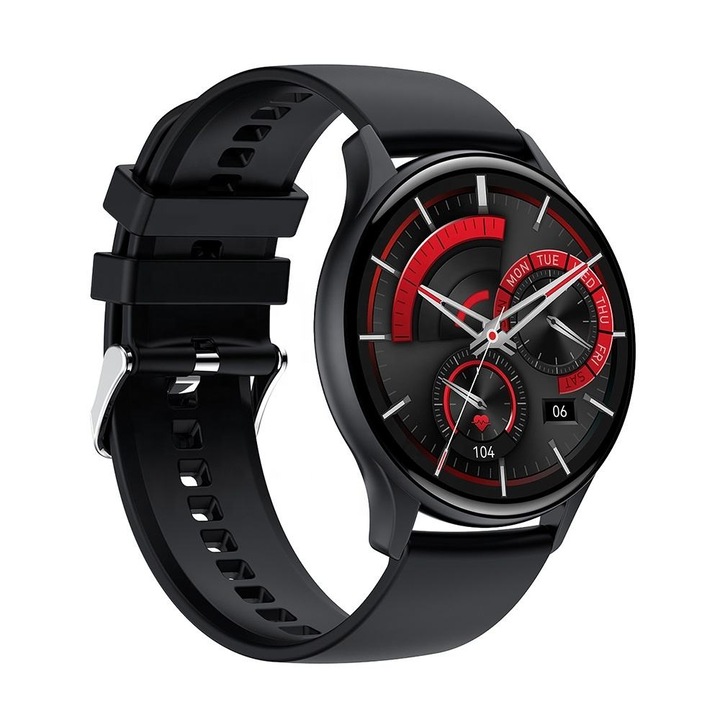 Смарт часовник NUBI HK89, AMOLED Дисплей, резолюция 466 x 466, Bluetooth разговор, Пулс, Калории, Кръвно налягане, Дистанционна камера, Черен