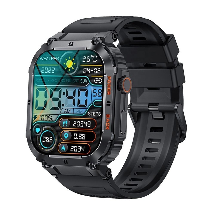 Ceas Smartwatch NUBI K57 PRO, Puls, Calorii, Bluetooth, IPS afisa, Camera, Negru