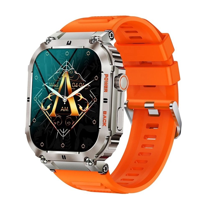 Смарт часовник NUBI K57 PRO, IPS Дисплей, Резолюция 320 * 386, Bluetooth разговор, Пулс, Калории, Кръвно налягане, Дистанционна камера, Оранжев