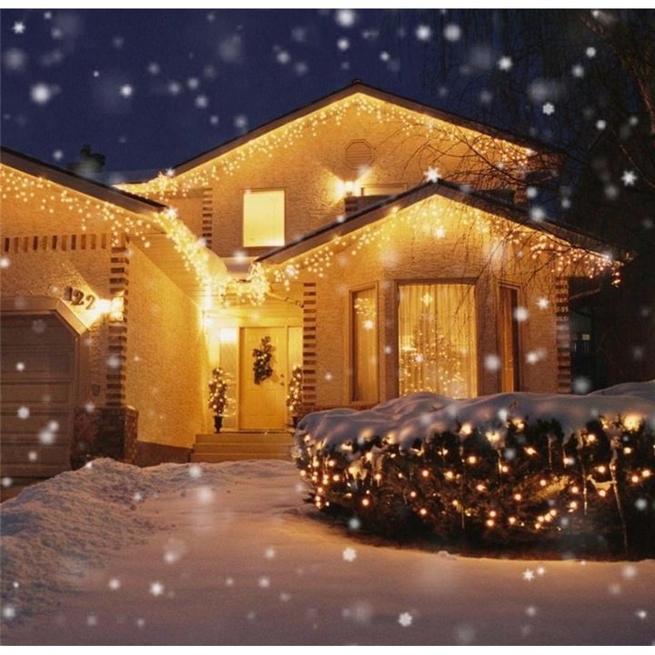 Rojtos karácsonyi installáció, 8 fényjáték, 12 mx 0,6 m, 300 LED, Meleg fehér, Átlátszó kábel, összeköthető, 1,5 m-es hosszabbító, Kültéri / Beltéri