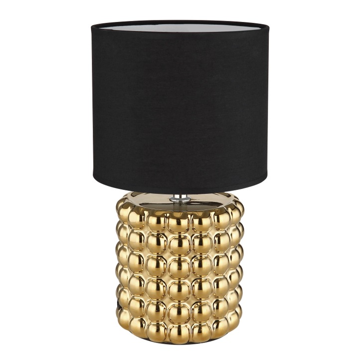 Lampa de masa din ceramica de culoare aurie, textil negru, cablu PVC negru, intrerupator pe cablu, ø: 185mm, I: 330mm, lungime cablu 1500mm, fara bec 1x E14 40W 230V