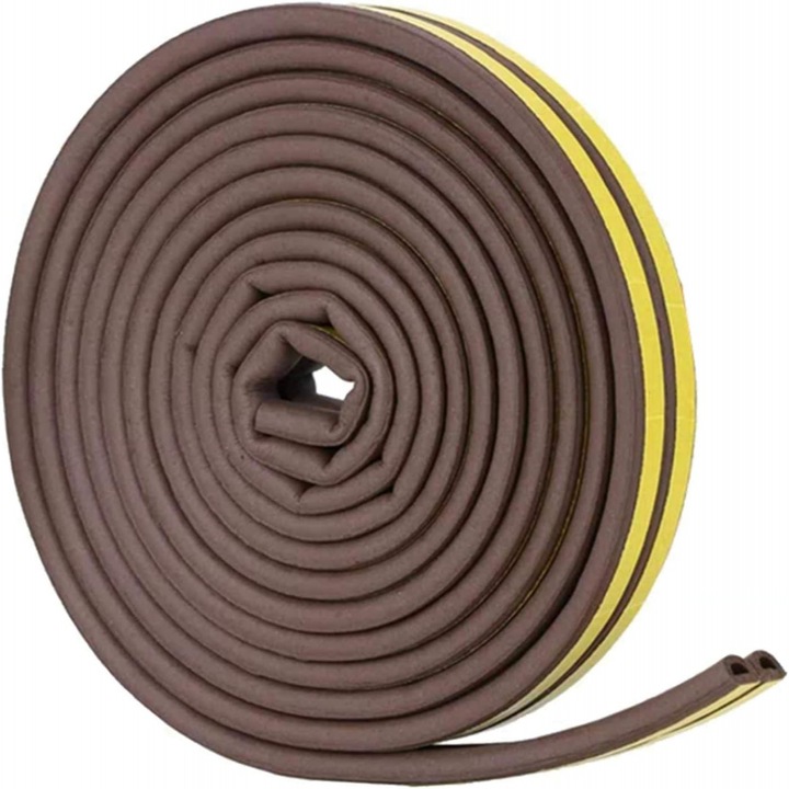 Banda autoadeziva Mercaton® pentru etansarea usilor si ferestrelor, Grosime 5.5 mm, Latime 9 mm, Rezistenta UV, Cauciuc, 6 m, Maro